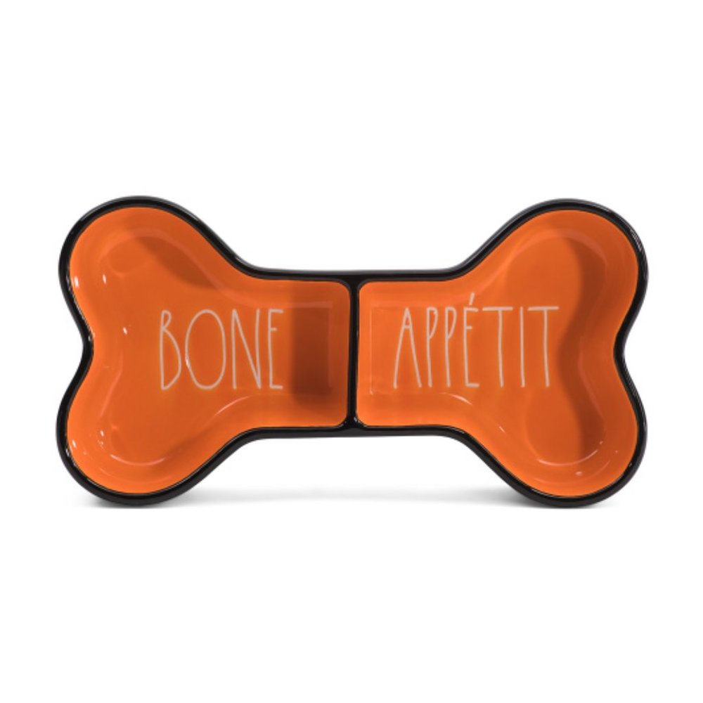 Rae Dunn Orange Bone Appétit Double Dog Bowl NIB